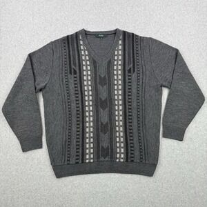 Vintage Wolsey Sweater Mens Large Gray Striped Wool Blend V Neck Pullover Jumper